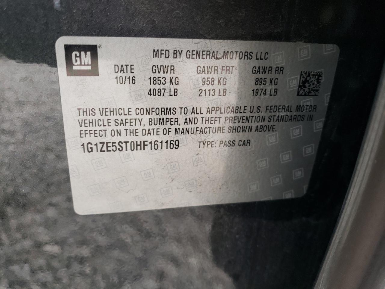 2017 Chevrolet Malibu VIN 1G1ZE5ST0HF161169 Copart auction photo, side damage thumbnail 12