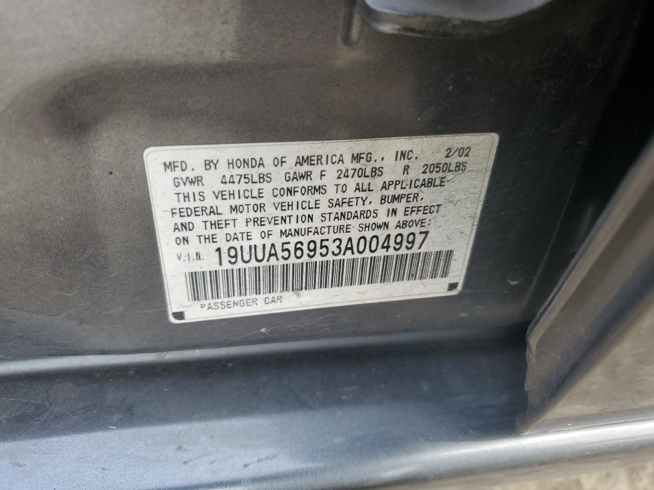 2003 Acura TL VIN 19UUA56953A004997 Copart auction photo, front end damage thumbnail 12