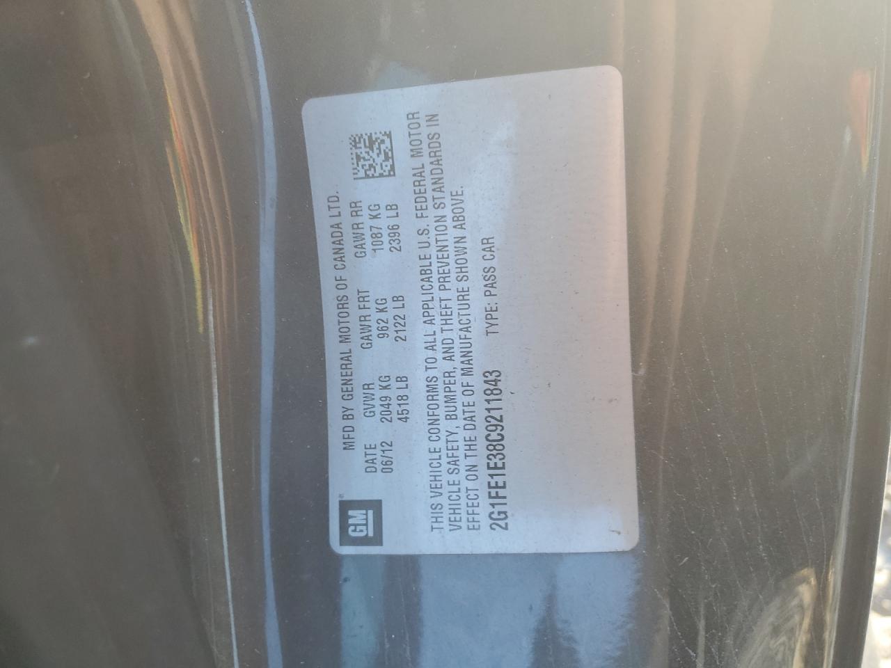 2012 Chevrolet Camaro VIN 2G1FE1E38C9211843 Copart auction photo, front end / minor dent/scratches damage thumbnail 12