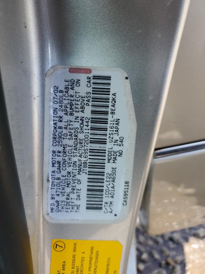 2002 Lexus GS VIN JT8BL69S720011442 Copart auction photo, rear end / top/roof damage thumbnail 13