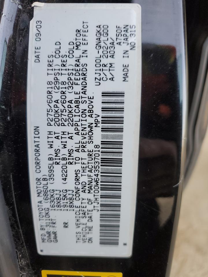2004 Lexus LX VIN JTJHT00W643537018 Copart auction photo, minor dent/scratches damage thumbnail 13