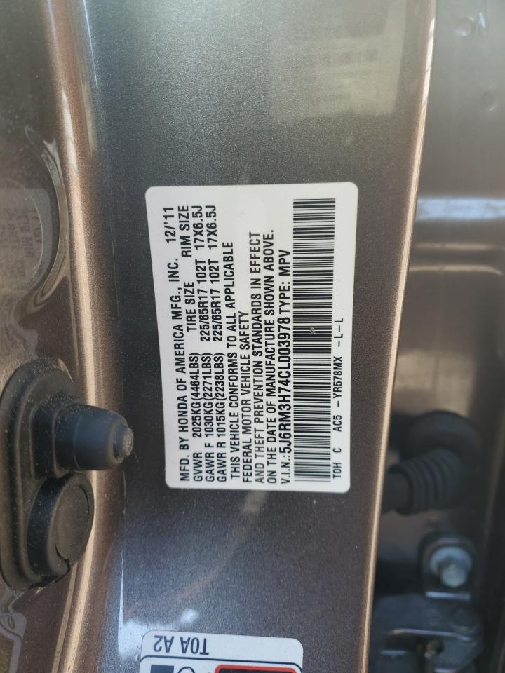 2012 Honda CR-V VIN 5J6RM3H74CL003978 Copart auction photo, front end / side damage thumbnail 14