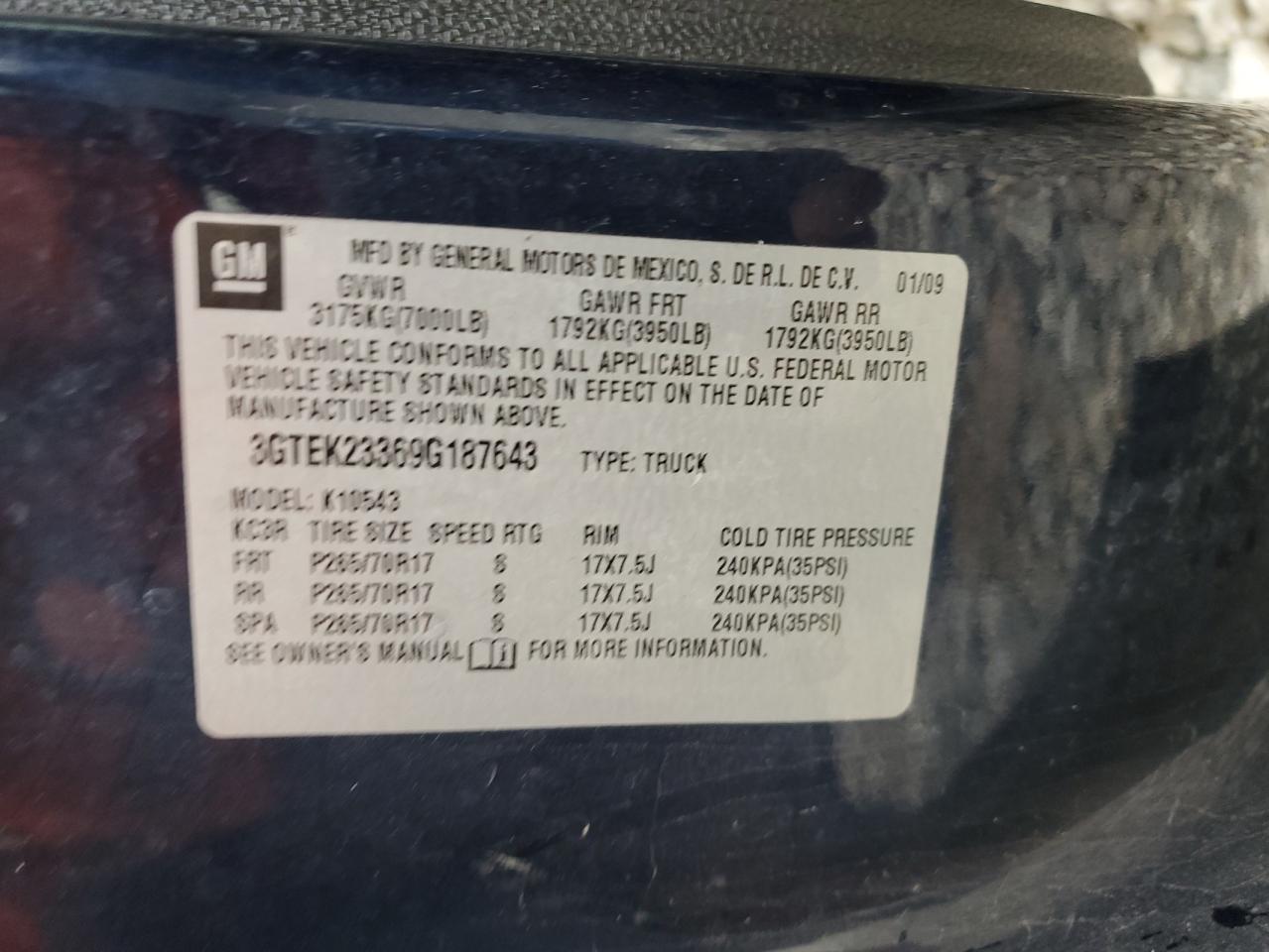 2009 GMC Sierra VIN 3GTEK23369G187643 Copart auction photo, front end damage thumbnail 13