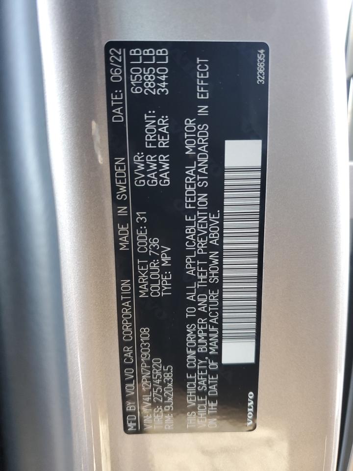 2023 Volvo XC90 VIN YV4L12PN7P1903108 Copart auction photo, front end damage thumbnail 14