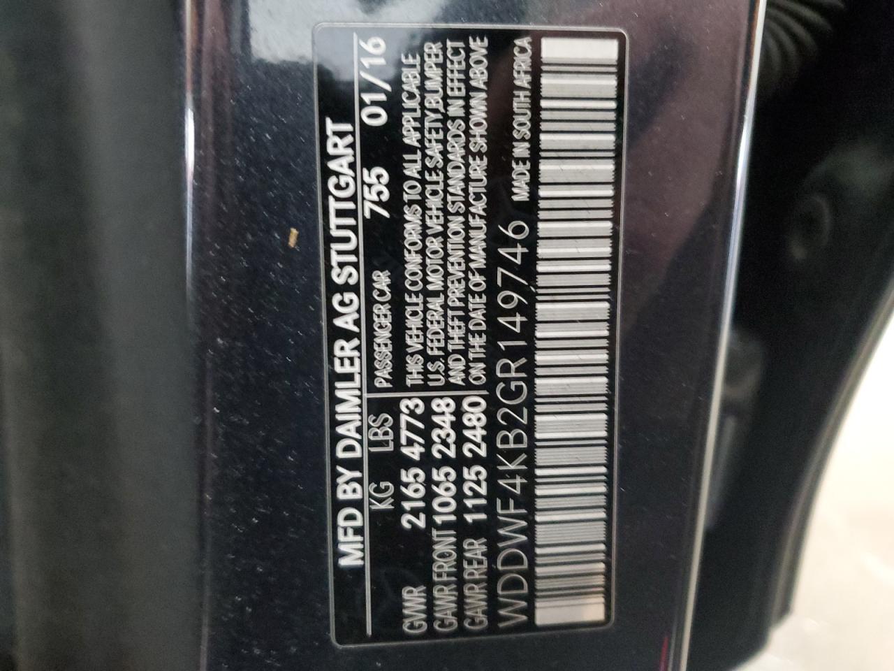 2016 Mercedes-Benz C-klasse VIN WDDWF4KB2GR149746 Copart auction photo, side / undercarriage damage thumbnail 12