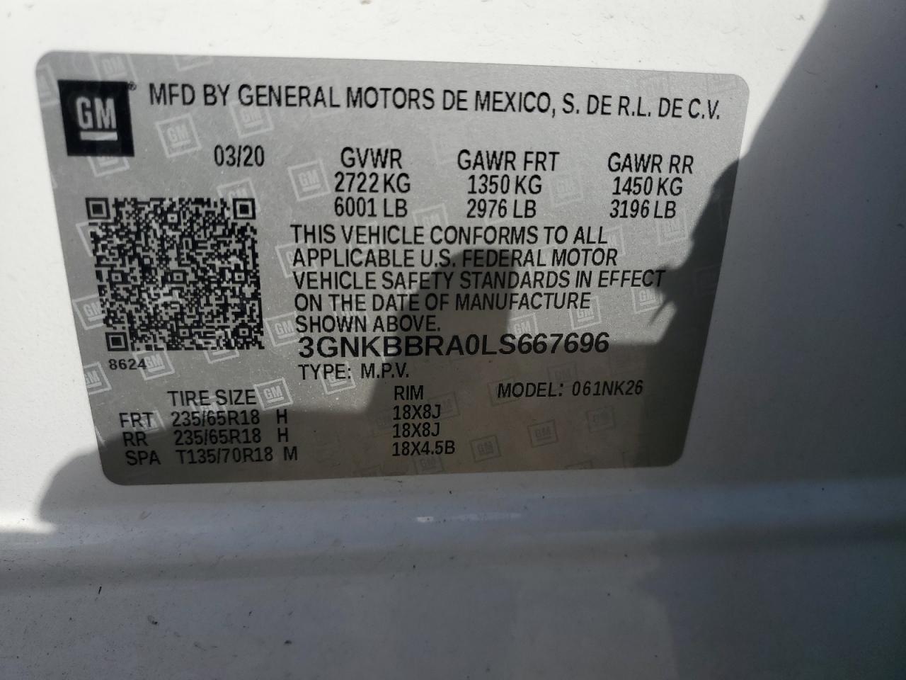 2020 Chevrolet Blazer VIN 3GNKBBRA0LS667696 Copart auction photo, front end / side damage thumbnail 15