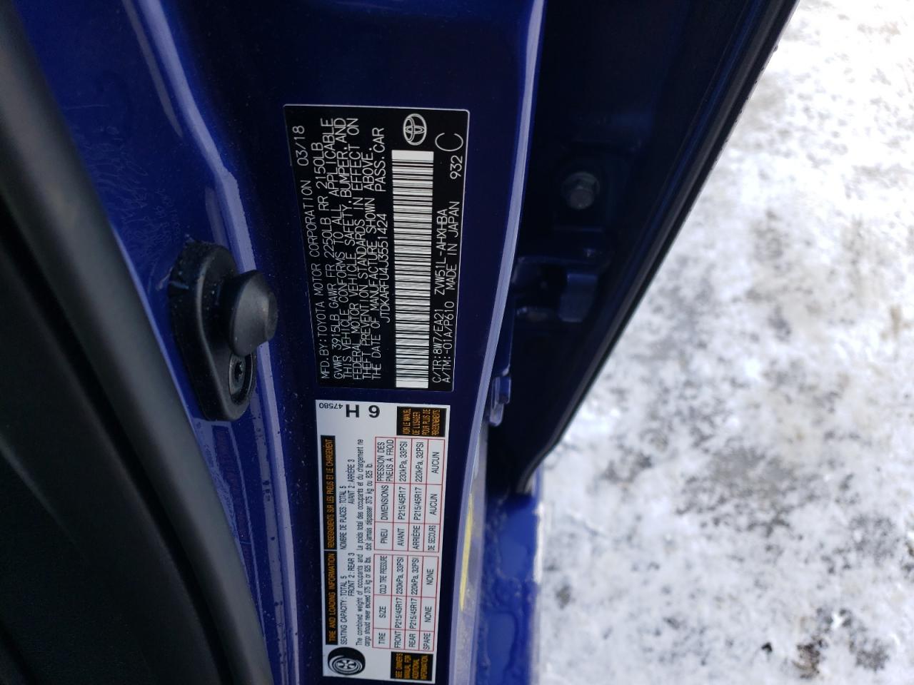 2018 Toyota Prius VIN JTDKARFU4J3551424 Copart auction photo, front end damage thumbnail 14