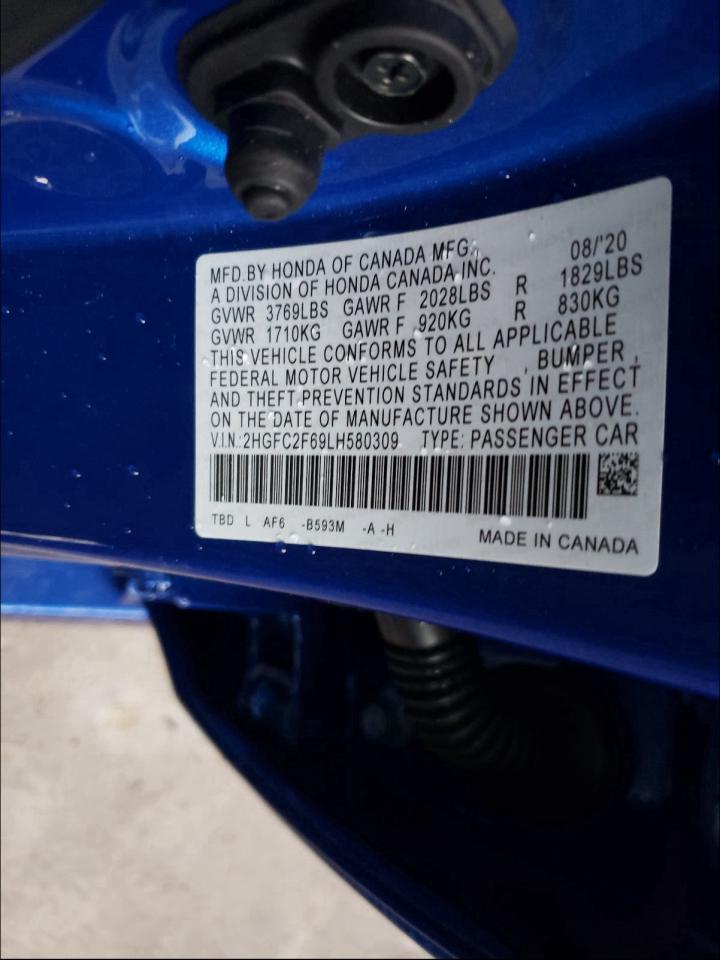 2020 Honda Civic VIN 2HGFC2F69LH580309 Copart auction photo, front end damage thumbnail 10