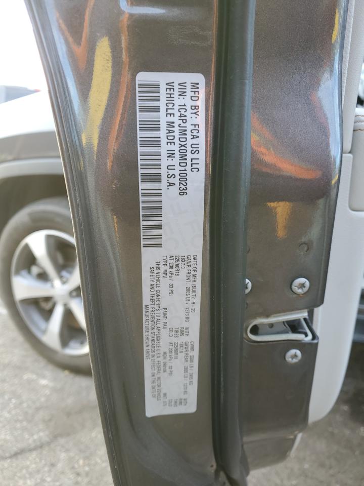 2021 Jeep Grand Cherokee VIN 1C4PJMDX0MD100236 Copart auction photo, front end damage thumbnail 14