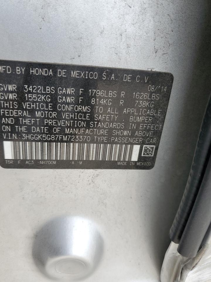 2015 Honda Fit VIN 3HGGK5G87FM723370 Copart auction photo, all over damage thumbnail 12