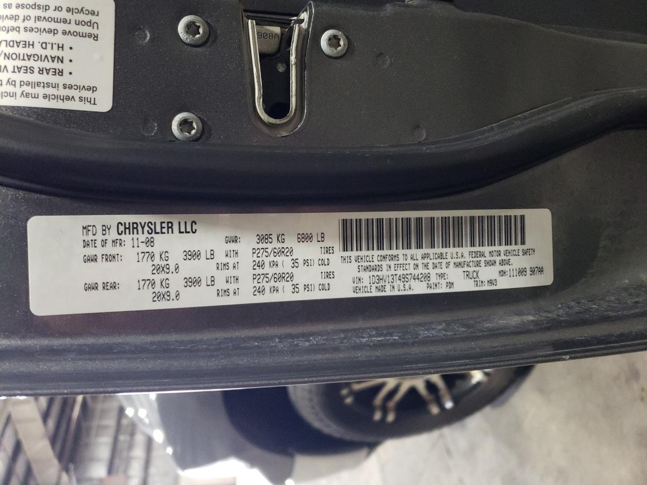 2009 Dodge RAM VIN 1D3HV13T49S744208 Copart auction photo, side damage thumbnail 12