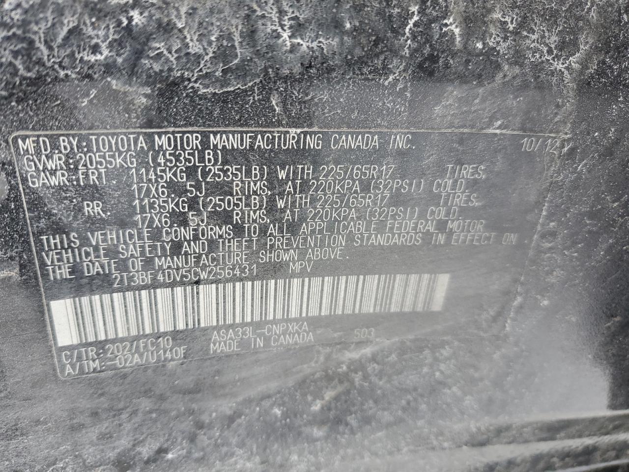 2012 Toyota RAV 4 VIN 2T3BF4DV5CW256431 Copart auction photo, rollover damage thumbnail 14