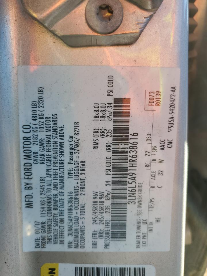 2017 Lincoln MKZ VIN 3LN6L5A91HR638616 Copart auction photo, front end / side damage thumbnail 14