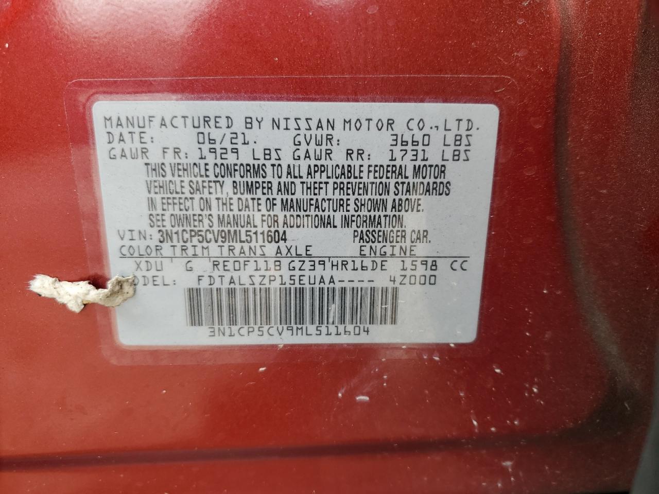 2021 Nissan Kicks VIN 3N1CP5CV9ML511604 Copart auction photo, front end / undercarriage damage thumbnail 15