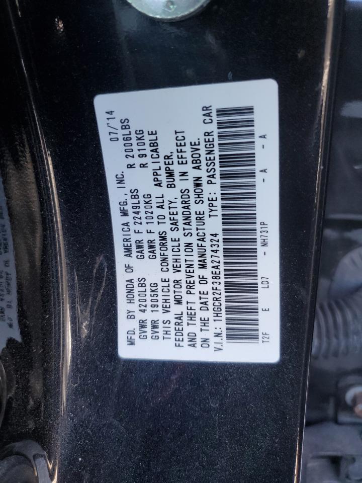 2014 Honda Accord VIN 1HGCR2F38EA274324 Copart auction photo, front end damage thumbnail 12