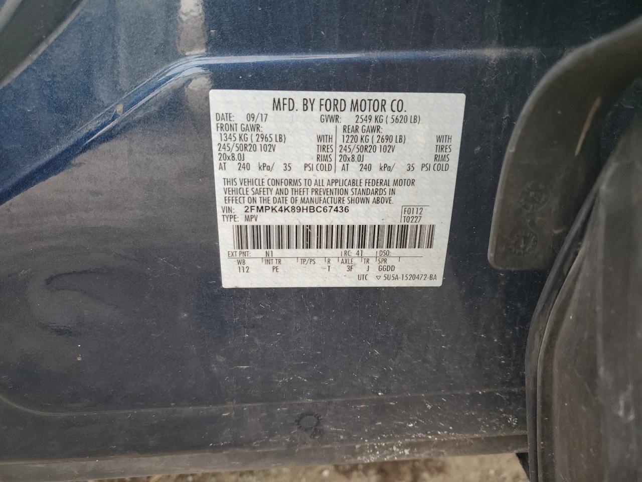 2017 Ford Edge VIN 2FMPK4K89HBC67436 Copart auction photo, rear end damage thumbnail 13