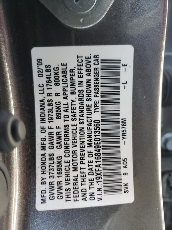 2009 Honda Civic VIN 19XFA16849E013560 Copart auction photo, front end / rear end damage thumbnail 12