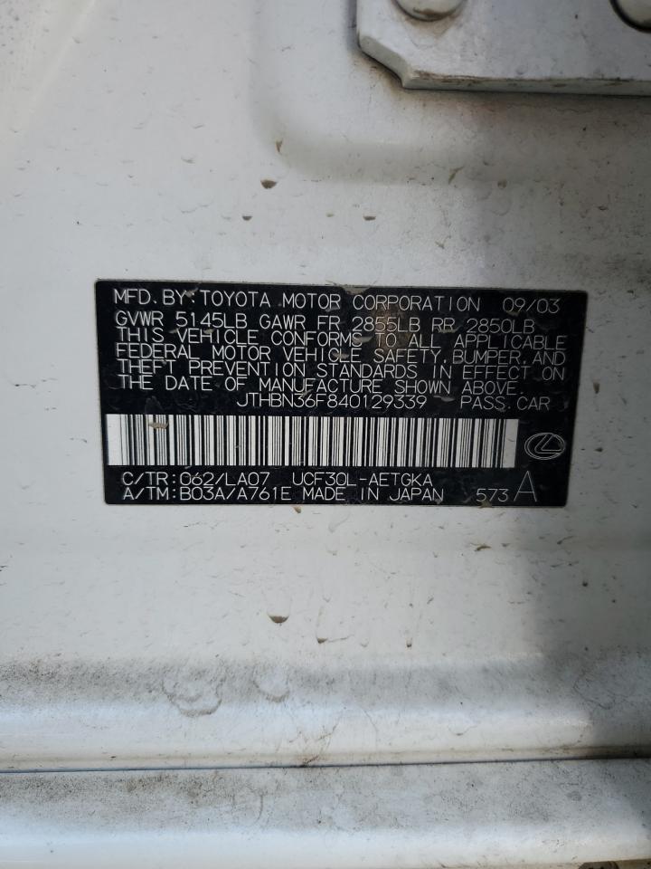 2004 Lexus LS VIN JTHBN36F840129339 Copart auction photo, mechanical damage thumbnail 12