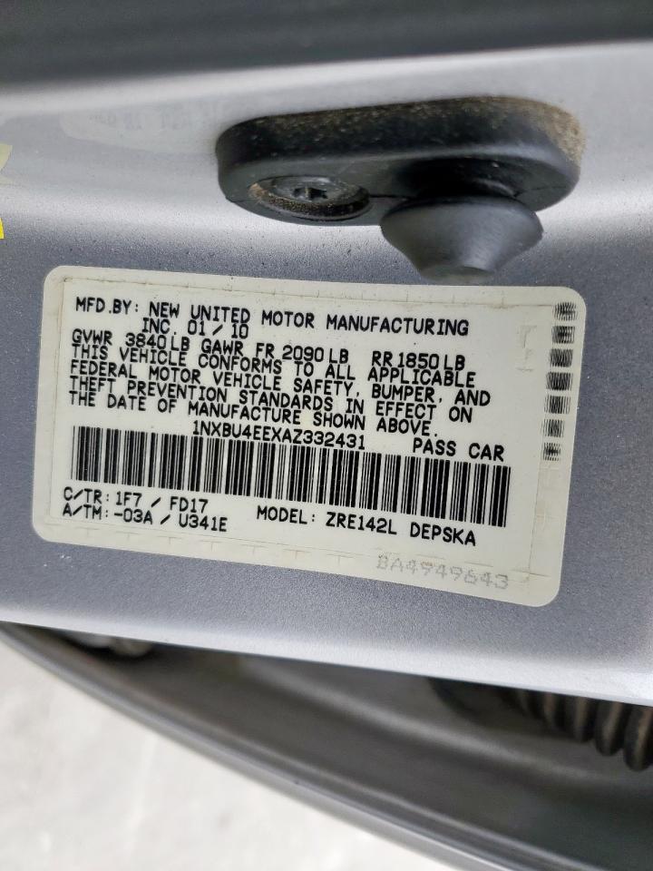 2010 Toyota Corolla VIN 1NXBU4EEXAZ332431 Copart auction photo, front end / side damage thumbnail 13