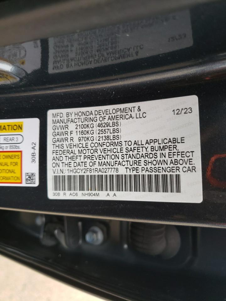 2024 Honda Accord VIN 1HGCY2F81RA027778 Copart auction photo, side / minor dent/scratches damage thumbnail 14