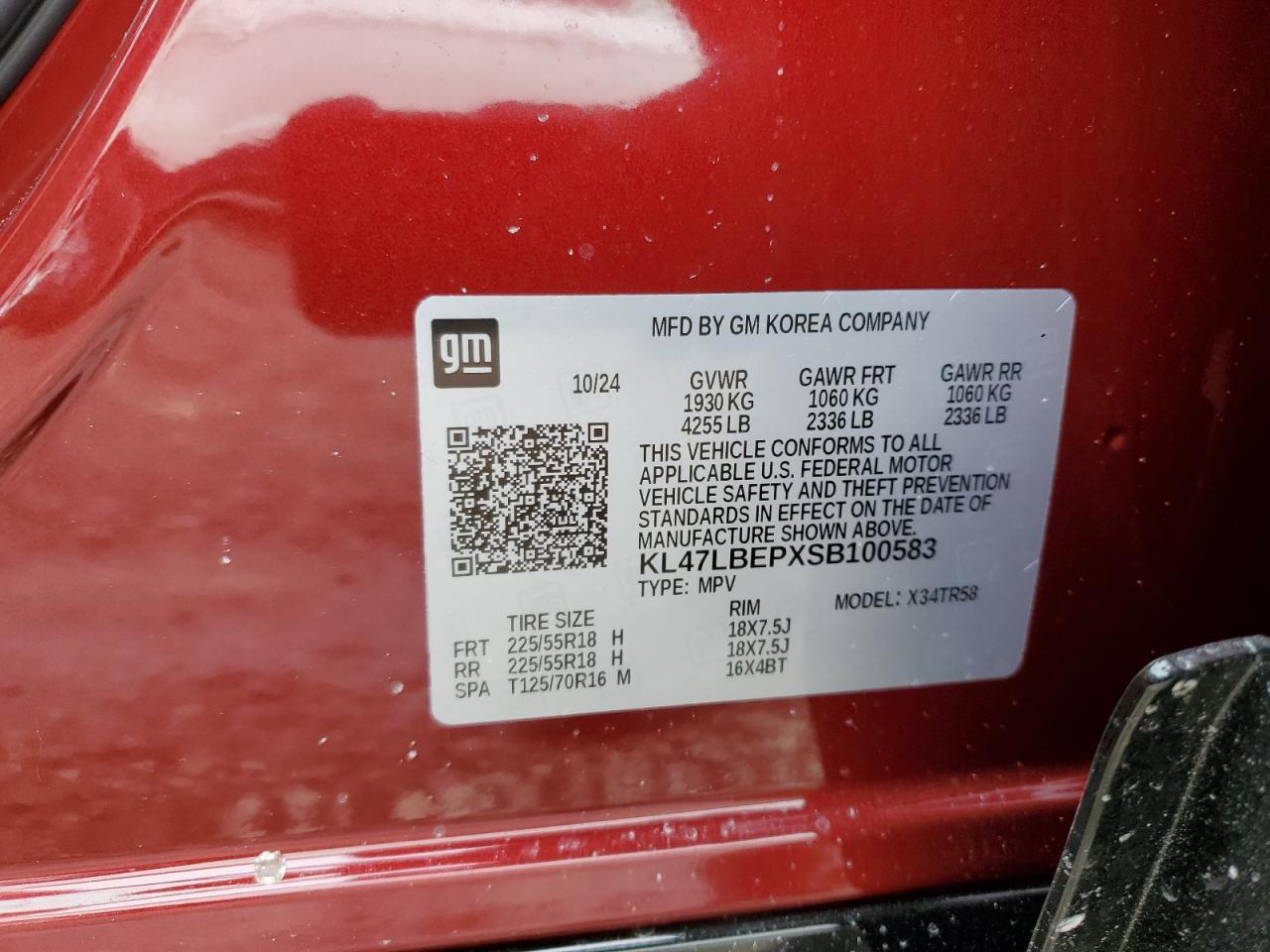 2025 Buick Envista VIN KL47LBEPXSB100583 Copart auction photo, front end / rear end damage thumbnail 13