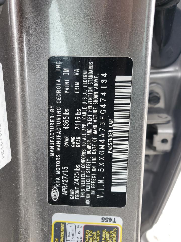 2015 KIA Optima VIN 5XXGM4A73FG474134 Copart auction photo, front end damage thumbnail 12
