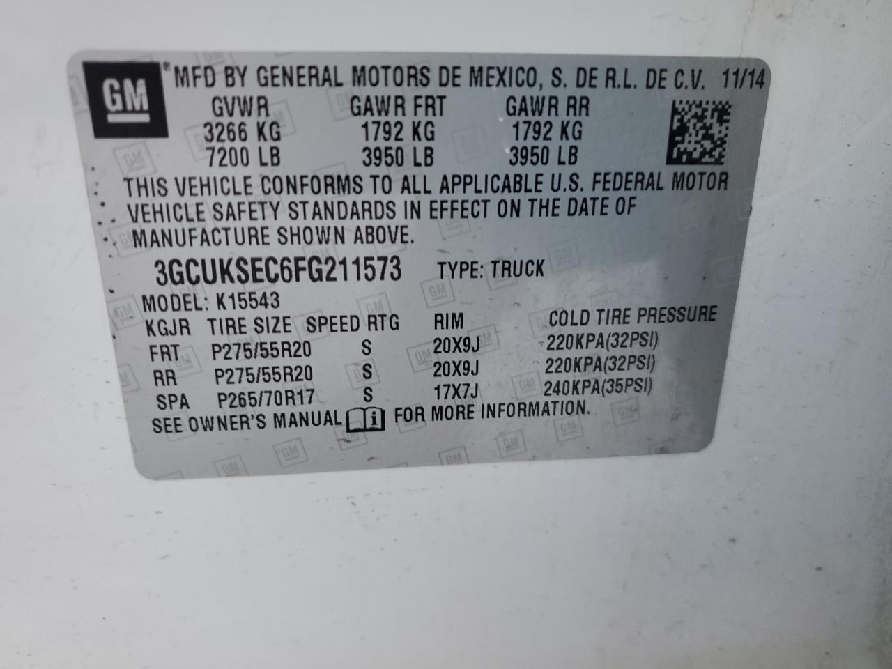 2015 Chevrolet Silverado VIN 3GCUKSEC6FG211573 Copart auction photo, all over / undercarriage damage thumbnail 13