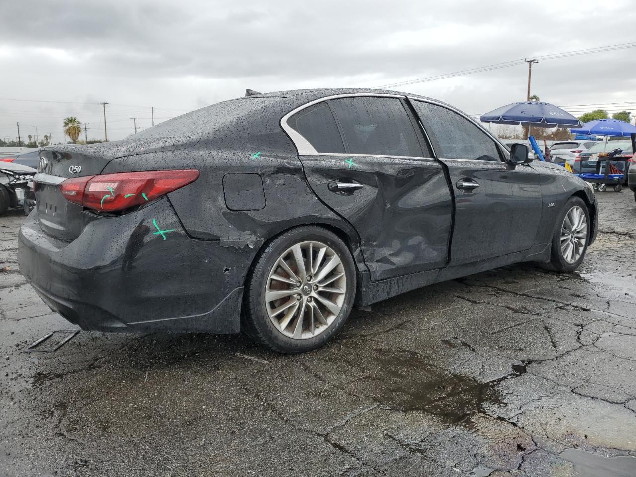 2018 Infiniti Q50 VIN JN1EV7AP1JM358815 Copart auction photo, side / rear end damage thumbnail 3