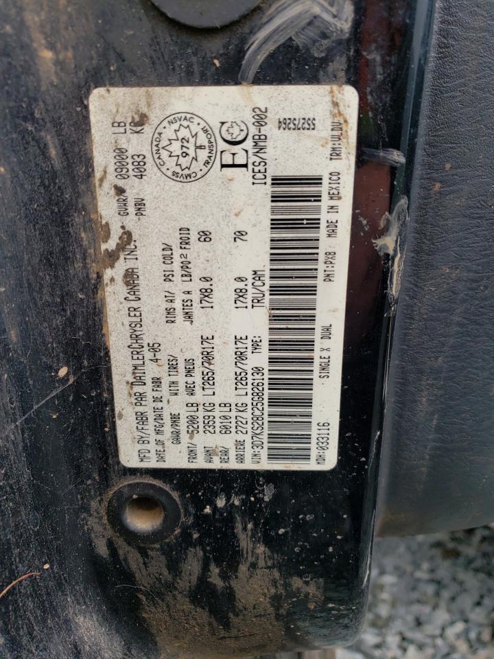 2005 Dodge RAM VIN 3D7KS28C25G826130 Copart auction photo, front end / all over damage thumbnail 13