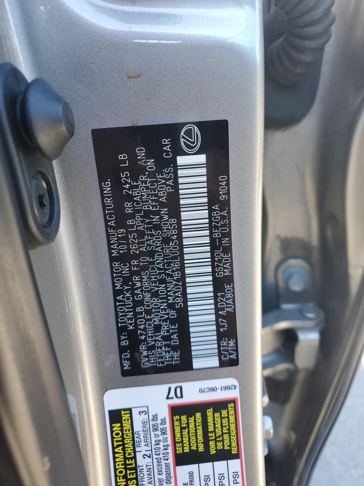 2020 Lexus ES VIN 58ADZ1B16LU054858 Copart auction photo, front end damage thumbnail 12