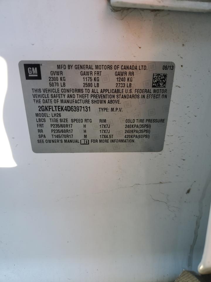 2013 GMC Terrain VIN 2GKFLTEK4D6397131 Copart auction photo, side damage thumbnail 13