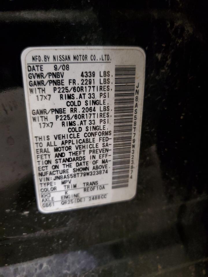 2009 Nissan Rogue VIN JN8AS58T79W323874 Copart auction photo, front end / minor dent/scratches damage thumbnail 13