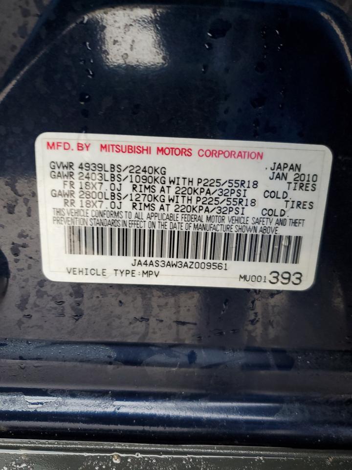 2010 Mitsubishi Outlander VIN JA4AS3AW3AZ009561 Copart auction photo, front end damage thumbnail 14