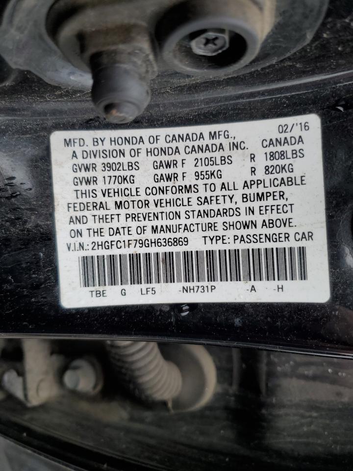 2016 Honda Civic VIN 2HGFC1F79GH636869 Copart auction photo, undercarriage / front end damage thumbnail 12