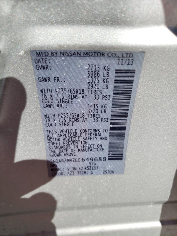 2014 Nissan Pathfinder VIN 5N1AR2MM2EC649688 Copart auction photo, side / minor dent/scratches damage thumbnail 13