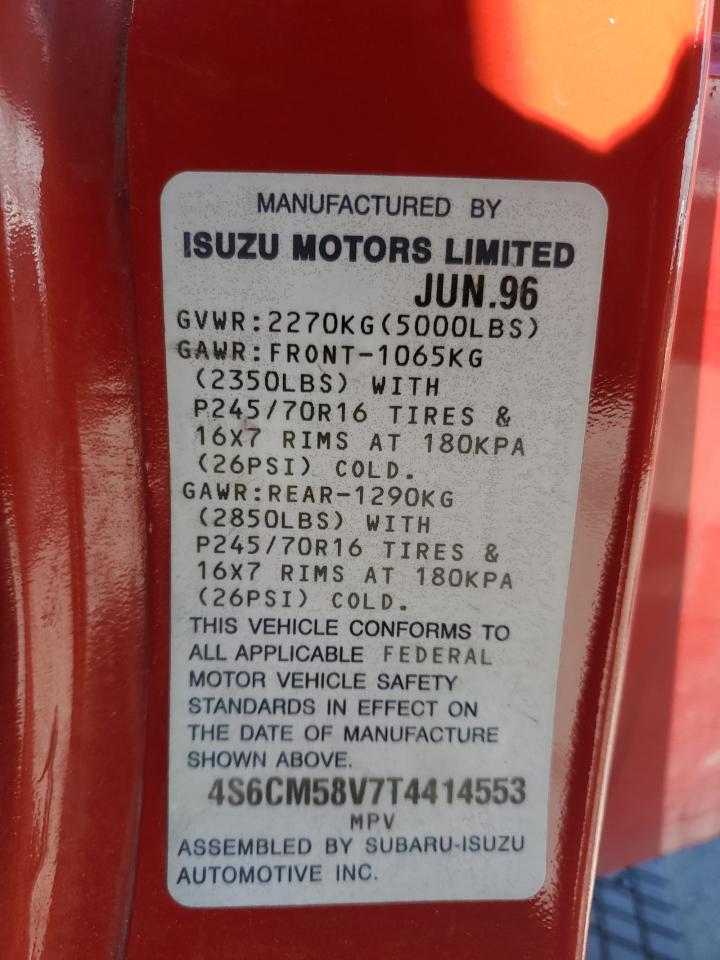 1996 Honda Passport VIN 4S6CM58V7T4414553 Copart auction photo, front end / rear end damage thumbnail 12