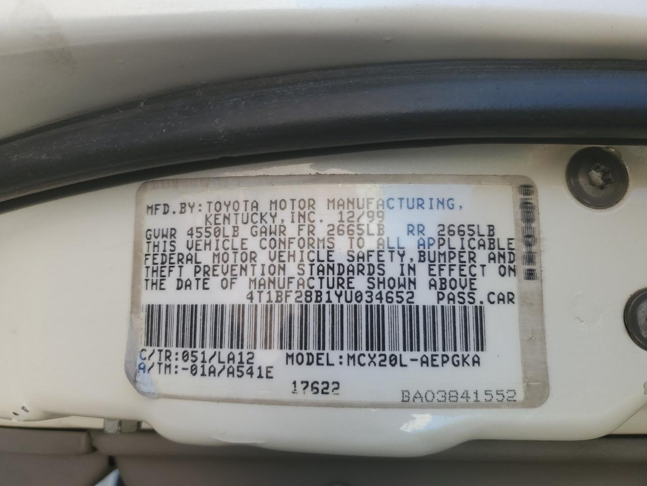 2000 Toyota Avalon VIN 4T1BF28B1YU034652 Copart auction photo, front end damage thumbnail 14