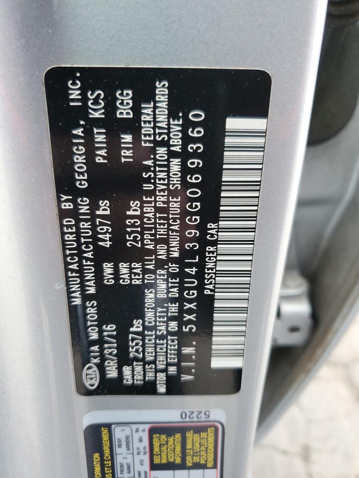 2016 KIA Optima VIN 5XXGU4L39GG069360 Copart auction photo, front end / rear end damage thumbnail 13