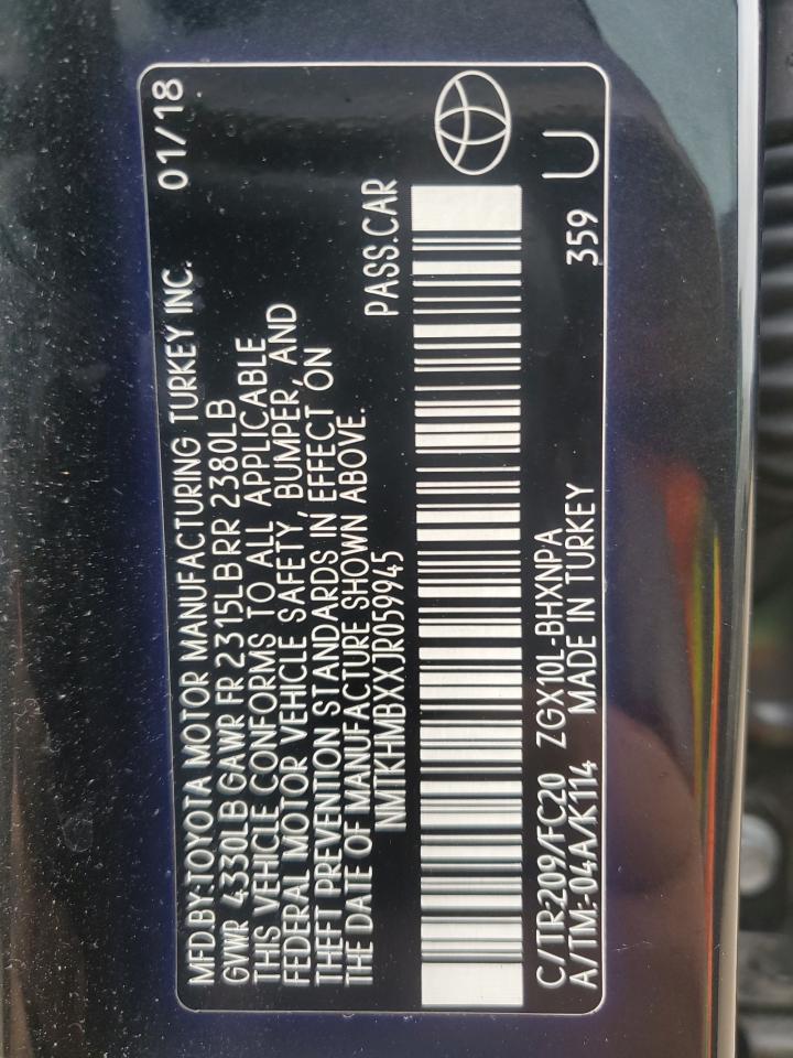 2018 Toyota C-HR VIN NMTKHMBXXJR059945 Copart auction photo, all over damage thumbnail 14