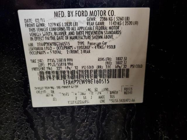 2011 Ford Taurus VIN 1FAHP2EW9BG160515 Copart auction photo, front end damage thumbnail 12