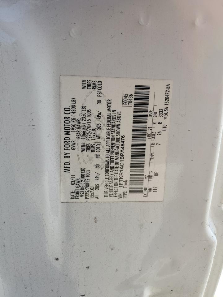 2011 Ford Ranger VIN 1FTKR1AD1BPA48476 Copart auction photo, front end / side damage thumbnail 12