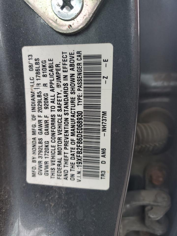 2013 Honda Civic VIN 19XFB2F86DE068930 Copart auction photo, all over damage thumbnail 12