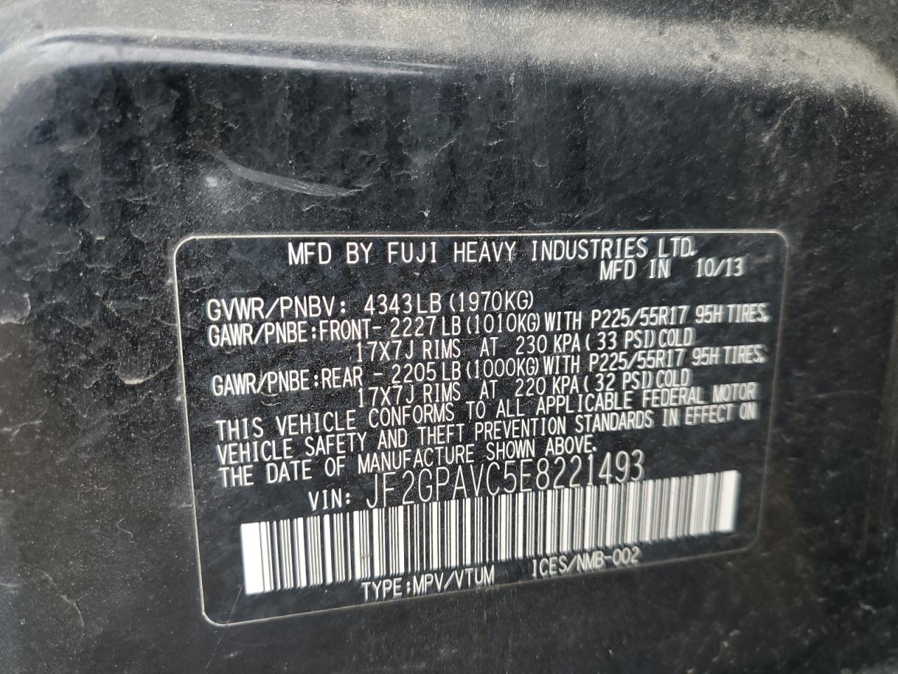 2014 Subaru XV VIN JF2GPAVC5E8221493 Copart auction photo, front end damage thumbnail 12