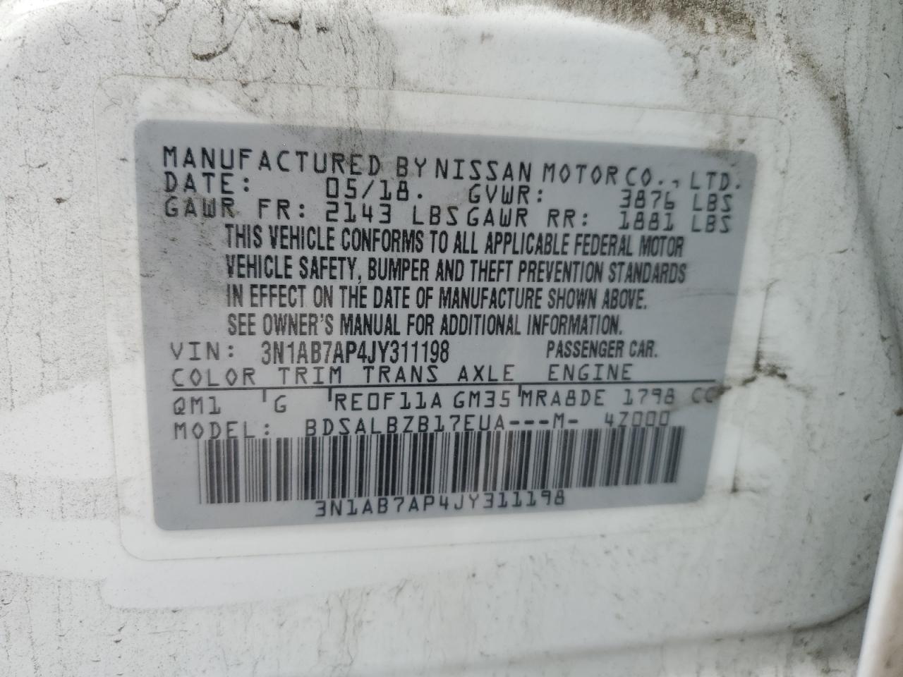 2018 Nissan Sentra VIN 3N1AB7AP4JY311198 Copart auction photo, front end damage thumbnail 12