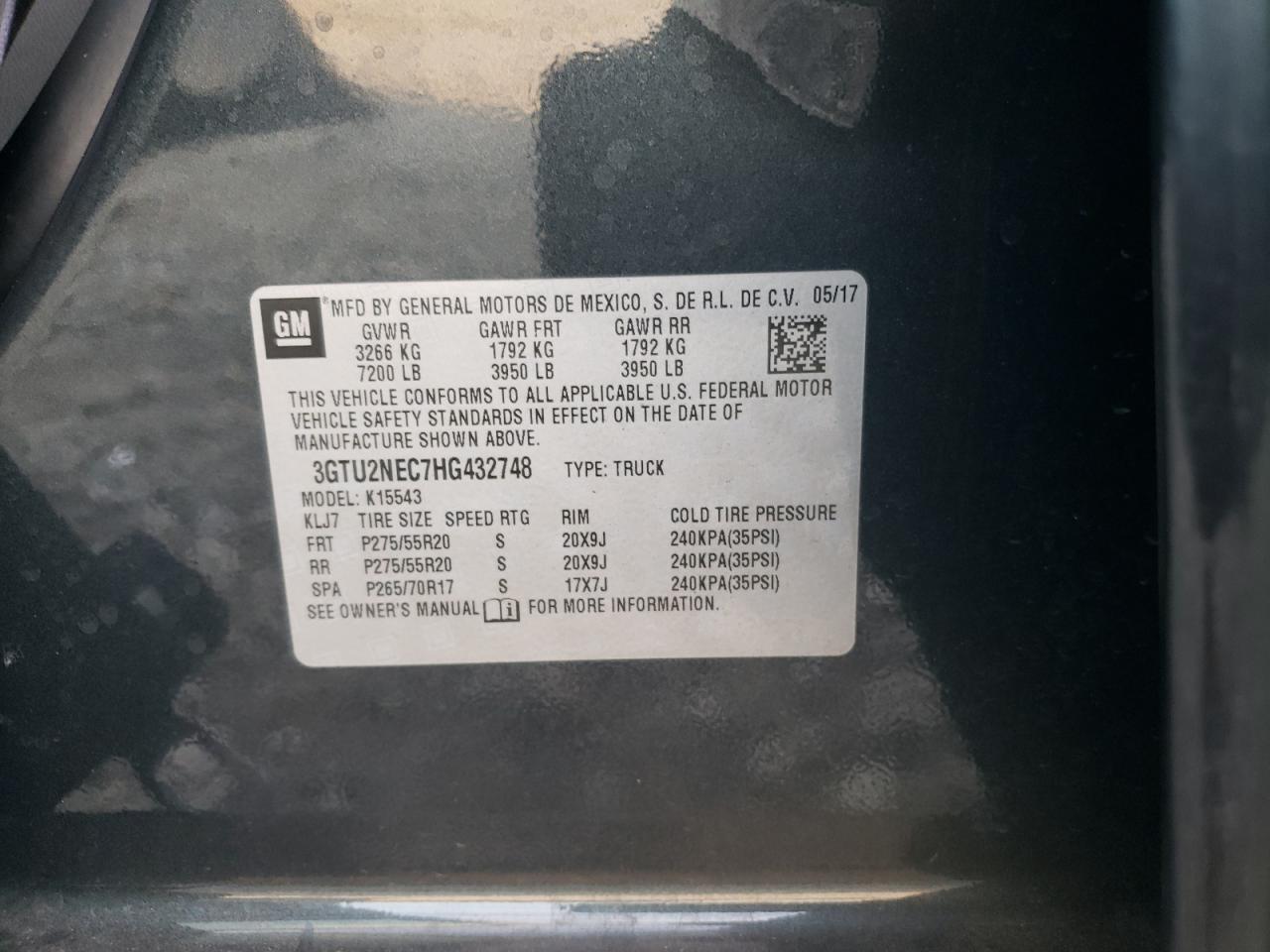 2017 GMC Sierra VIN 3GTU2NEC7HG432748 Copart auction photo, front end / minor dent/scratches damage thumbnail 12