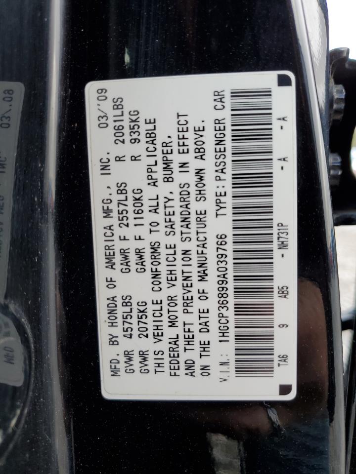 2009 Honda Accord VIN 1HGCP36899A039766 Copart auction photo, front end damage thumbnail 14