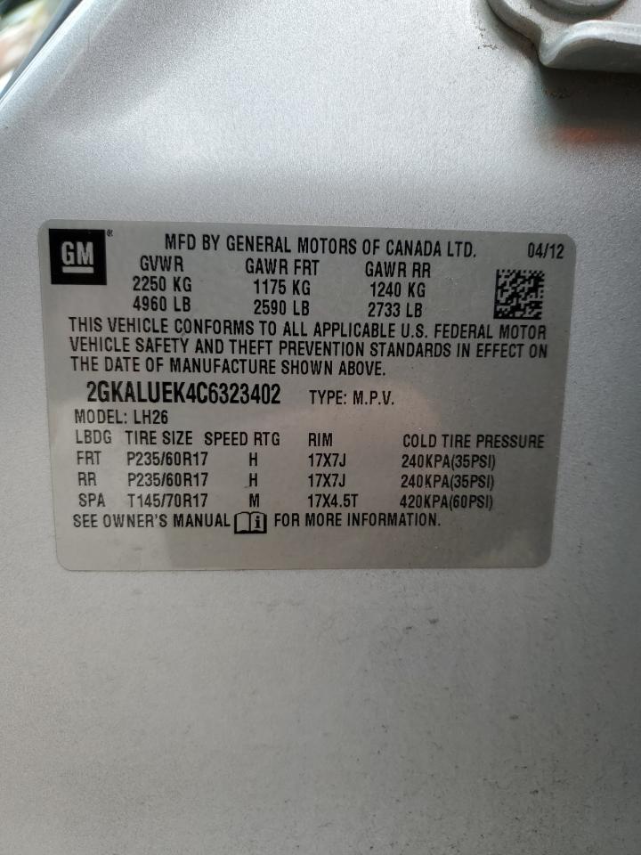 2012 GMC Terrain VIN 2GKALUEK4C6323402 Copart auction photo, front end damage thumbnail 13