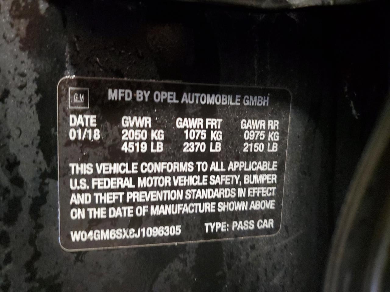 2018 Buick Regal VIN W04GM6SX8J1096305 Copart auction photo, front end damage thumbnail 12
