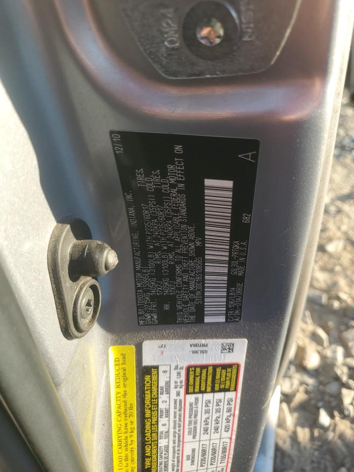 2011 Toyota Sienna VIN 5TDYK3DC1BS108565 Copart auction photo, front end damage thumbnail 13
