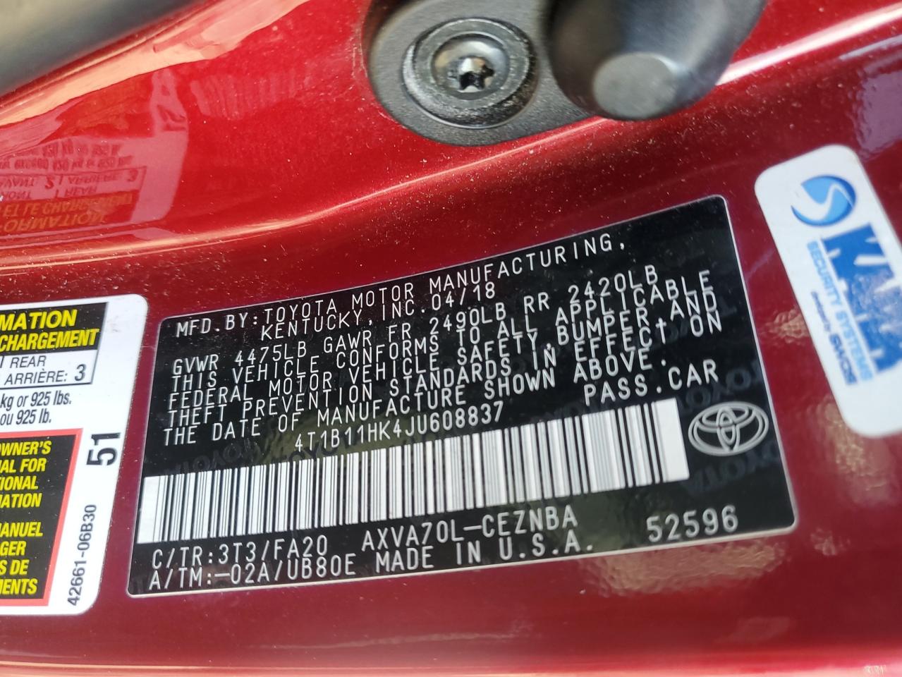 2018 Toyota Camry VIN 4T1B11HK4JU608837 Copart auction photo, all over damage thumbnail 14